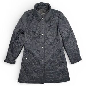 Talbots Women's Black Quilted Diamond Snap Mid Length Fall/Spring Barn Jacket 14